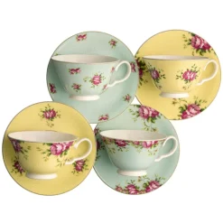 Aynsley Archive Rose Teacups & Saucer Set of 4<Galway Crystal Hot