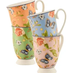 AYNSLEY COTTAGE GARDEN FOOTED MUGS SET OF 4<Galway Crystal Best
