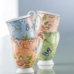 AYNSLEY COTTAGE GARDEN FOOTED MUGS SET OF 4<Galway Crystal Best