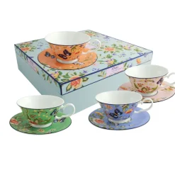 Aynsley Cottage Garden Tea cup & saucer set of 4<Galway Crystal New