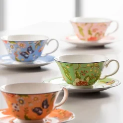 Aynsley Cottage Garden Tea cup & saucer set of 4<Galway Crystal New