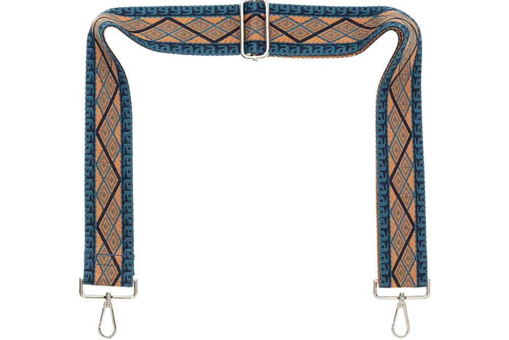 Blue Navy Tan Aztec Camera Strap - Silver hardware<Galway Crystal Outlet