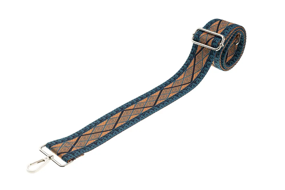 Blue Navy Tan Aztec Camera Strap - Silver hardware<Galway Crystal Outlet