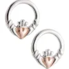 Claddagh Earrings Sterling Silver & Rose Gold<Galway Crystal Online