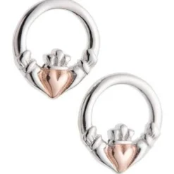 Claddagh Earrings Sterling Silver & Rose Gold<Galway Crystal Online