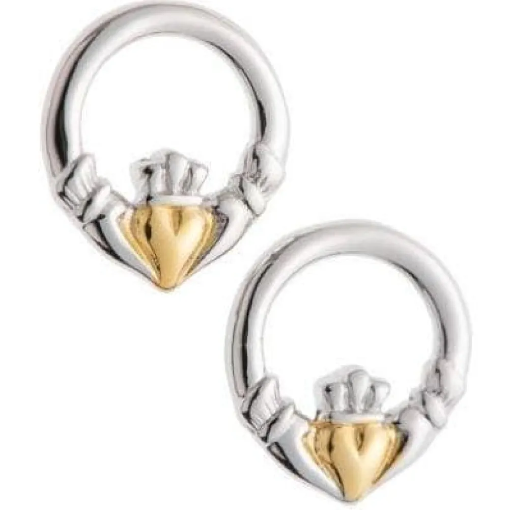 Claddagh Earrings Sterling Silver & Gold<Galway Crystal Clearance