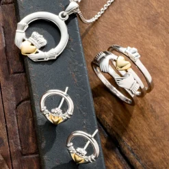Claddagh Earrings Sterling Silver & Gold<Galway Crystal Clearance