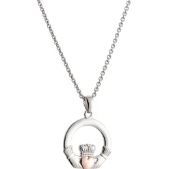 Claddagh Pendant Sterling Silver & Rose Gold<Galway Crystal Online