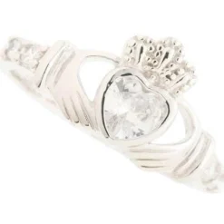 Crystal Claddagh Bezel Sterling Silver Ring<Galway Crystal Outlet