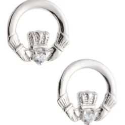 Crystal Claddagh Sterling Silver Earrings<Galway Crystal Best