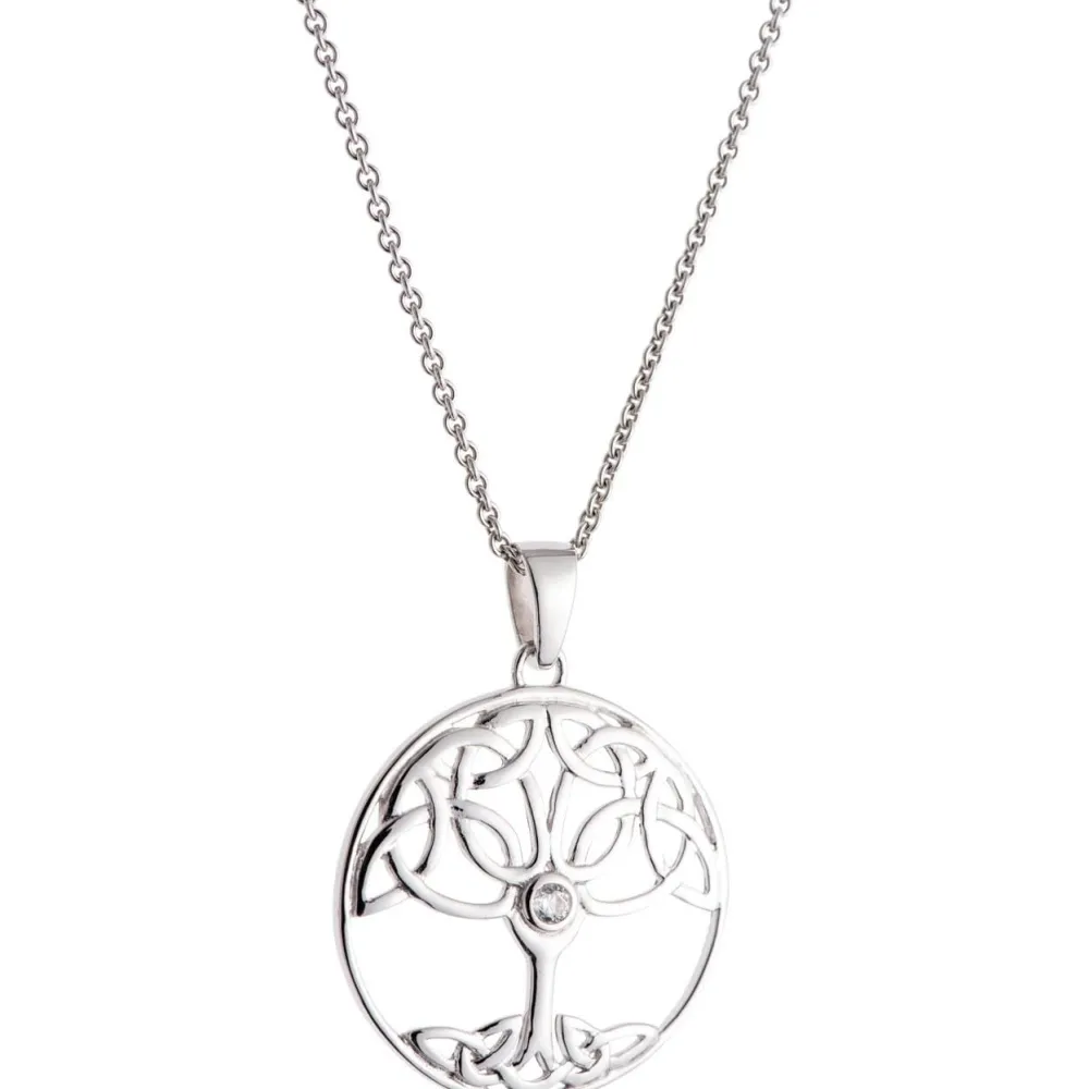 Crystal Tree Of Life Sterling Silver Pendant<Galway Crystal Sale