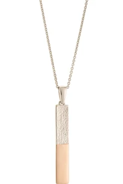 Dual Tone Bar Sterling Silver & Rose Gold Pendant<Galway Crystal New