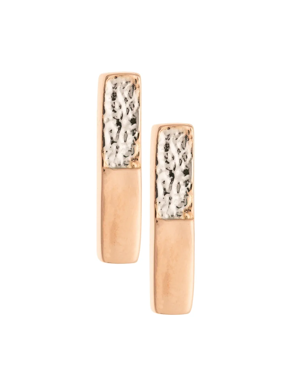 Dual Tone Bar Sterling Silver & Rose Gold Stud Earrings<Galway Crystal Outlet