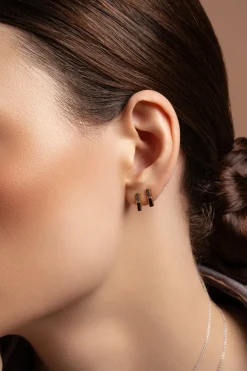 Dual Tone Bar Sterling Silver & Rose Gold Stud Earrings<Galway Crystal Outlet