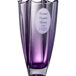 Engraved Amethyst Dune 12" Square Vase<Galway Crystal Clearance