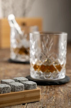 Engraved Renmore Bamboo Whiskey Box Set (Glasses or Coasters)<Galway Crystal Clearance