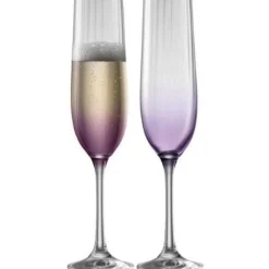 Erne Champagne Flute Glass Pair Amethyst<Galway Crystal Sale