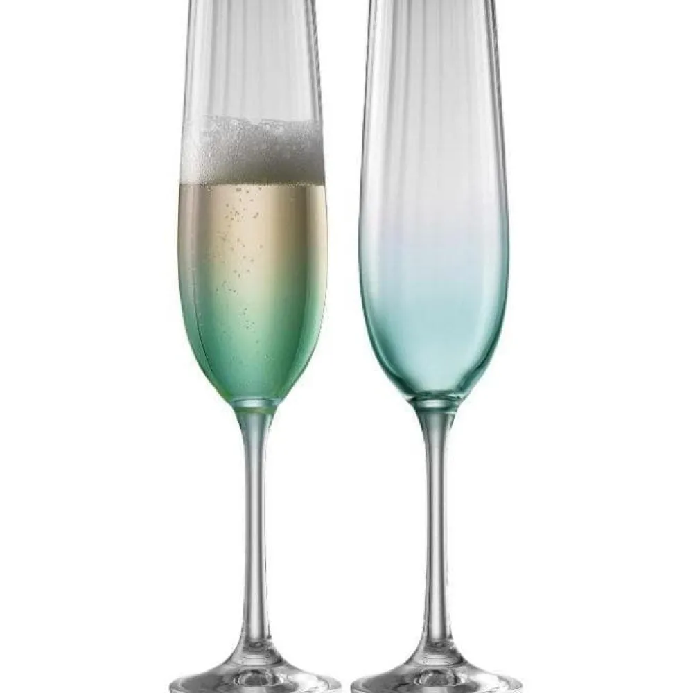 Erne Champagne Flute Glass Pair Aqua<Galway Crystal