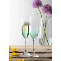 Erne Champagne Flute Glass Pair Aqua<Galway Crystal
