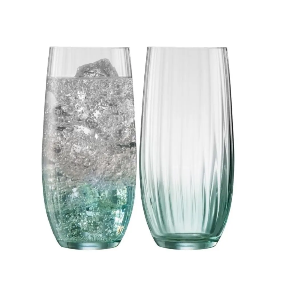 Erne Hiball Glass Pair Aqua<Galway Crystal New