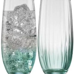 Erne Hiball Glass Pair Aqua<Galway Crystal New