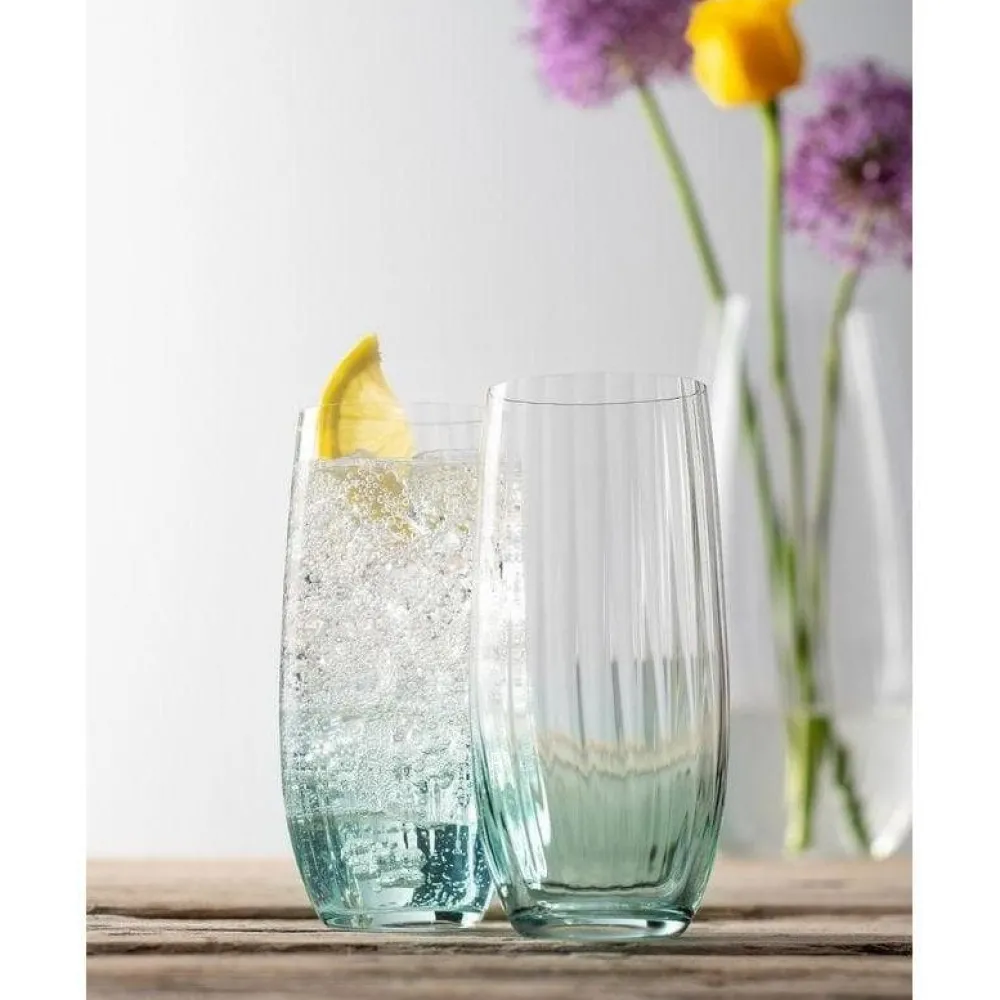 Erne Hiball Glass Pair Aqua<Galway Crystal New