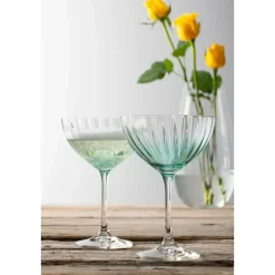 Erne Saucer Champagne Glass Pair Aqua<Galway Crystal Hot