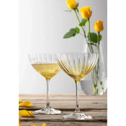 Erne Saucer Champagne Glass Pair Amber<Galway Crystal Hot