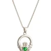 Green Crystal Claddagh Sterling Silver Pendant<Galway Crystal Best