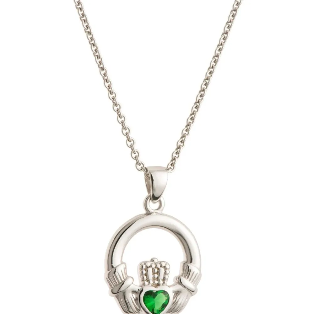 Green Crystal Claddagh Sterling Silver Pendant<Galway Crystal Best