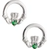 Green Crystal Claddagh Sterling Silver Earrings<Galway Crystal Hot