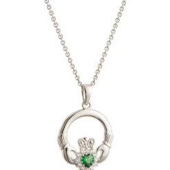 Green Crystal Sparkle Claddagh Silver Pendant<Galway Crystal Best
