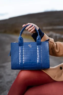 Medium Tote Bag - Atlantic Blue Croc Detail<Galway Crystal Hot