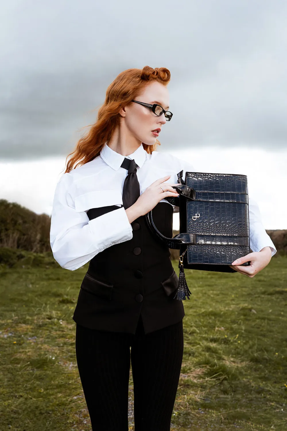 Medium Tote Bag - Black Croc Detail<Galway Crystal Online