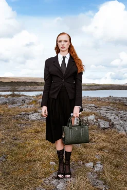 Medium Tote - Forest Green Croc Detail<Galway Crystal Discount
