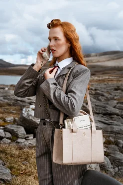 Medium Tote - Taupe Croc Detail<Galway Crystal