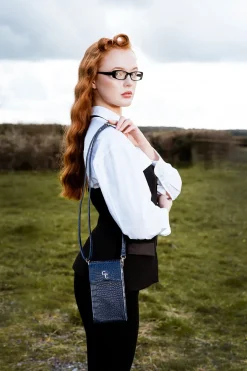 Mini Crossbody Bag - Navy Croc detail<Galway Crystal