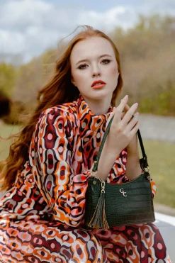 Mini Shoulder Bag Forest Green Croc Detail<Galway Crystal Online