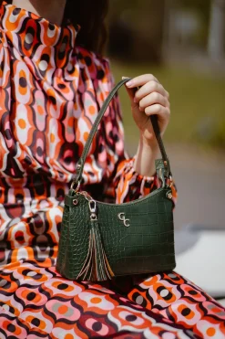 Mini Shoulder Bag Forest Green Croc Detail<Galway Crystal Online