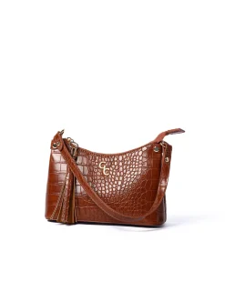 Mini Shoulder Bag Tan Croc Detail<Galway Crystal Sale