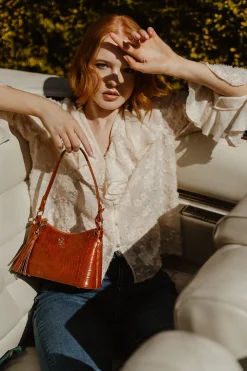 Mini Shoulder Bag Tan Croc Detail<Galway Crystal Sale