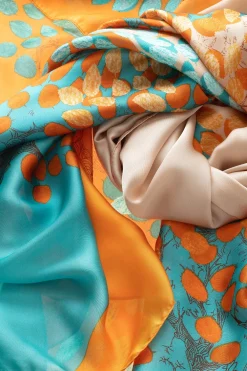 Orange & Turquoise Polyester Scarf<Galway Crystal Clearance