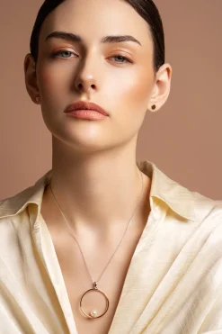 Pearl Hoop Sterling Silver & Rose Gold Pendant<Galway Crystal New