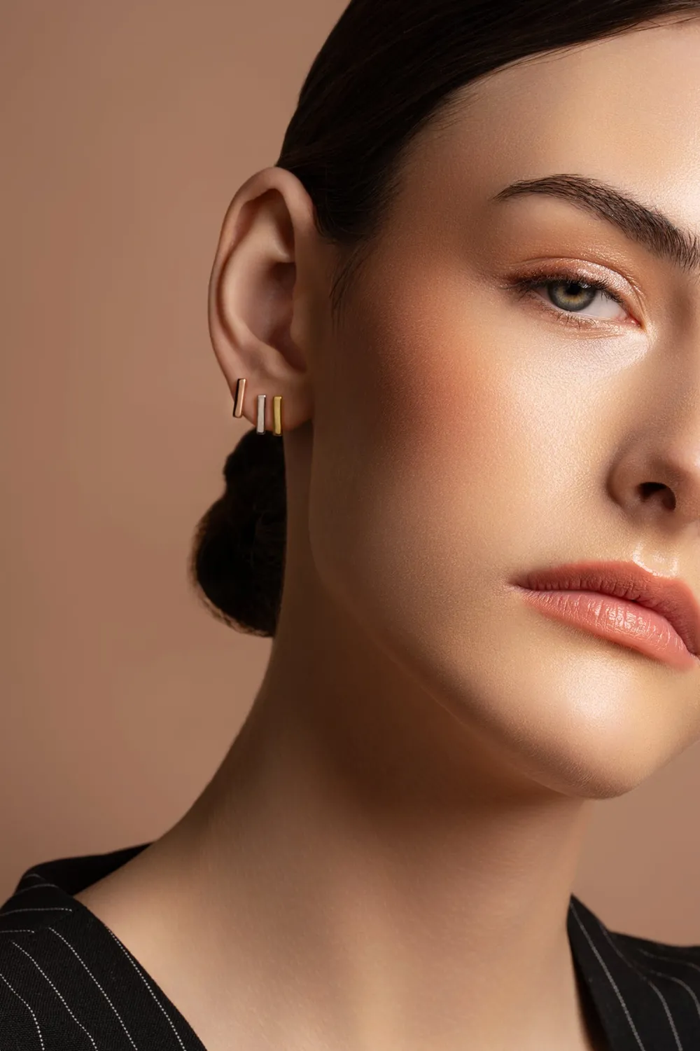 Plain Bar Sterling Silver & Rose Gold Stud Earrings<Galway Crystal Outlet