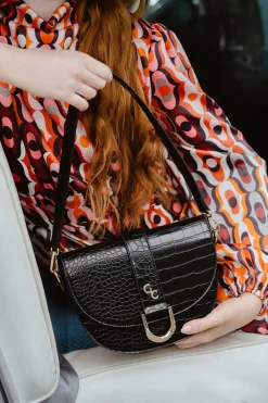Saddle Bag Black Croc Detail<Galway Crystal New