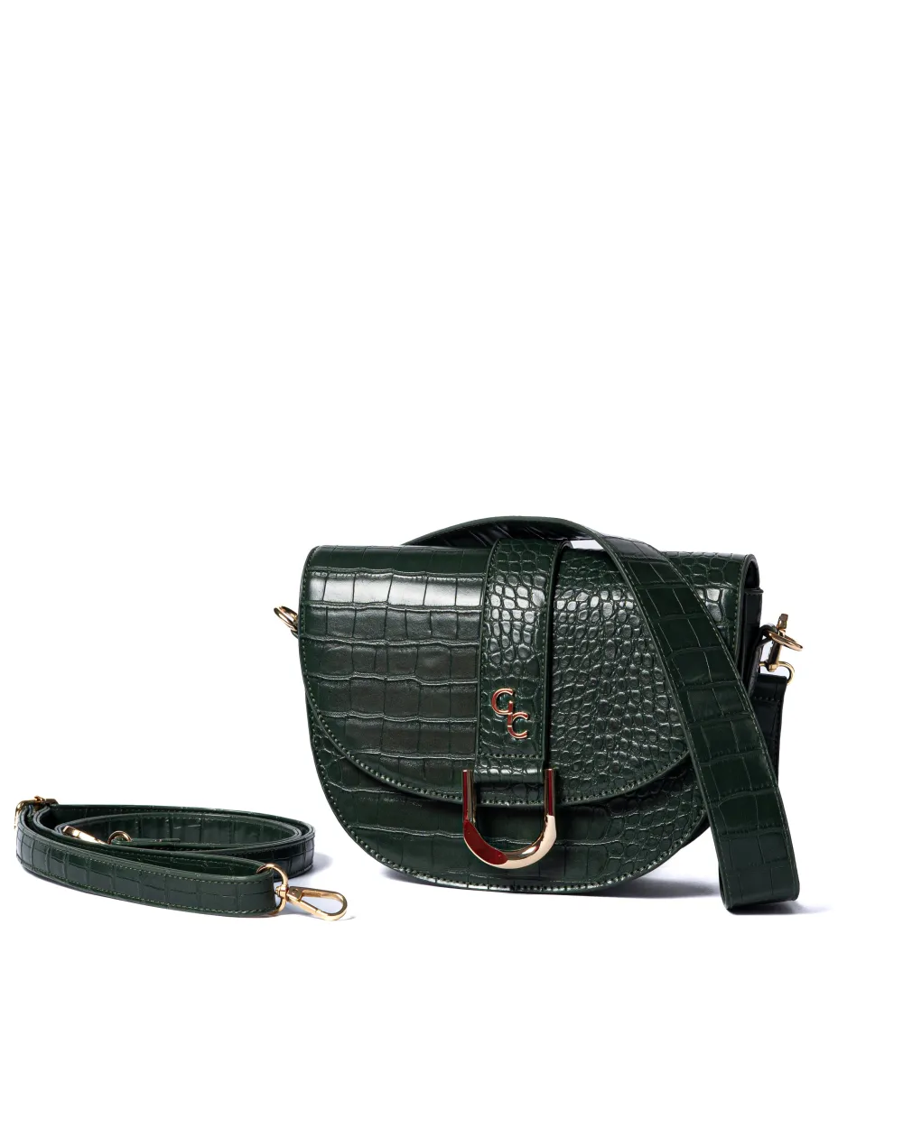 Saddle Bag Forest Green Croc Detail<Galway Crystal Outlet