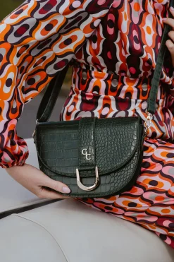 Saddle Bag Forest Green Croc Detail<Galway Crystal Outlet