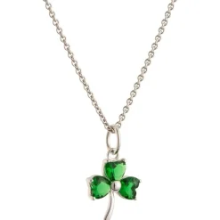 Shamrock Green Crystal Sterling Silver Pendant<Galway Crystal Clearance