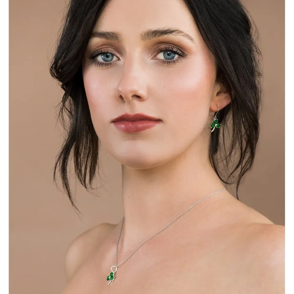 Shamrock Green Crystal Sterling Silver Pendant<Galway Crystal Clearance