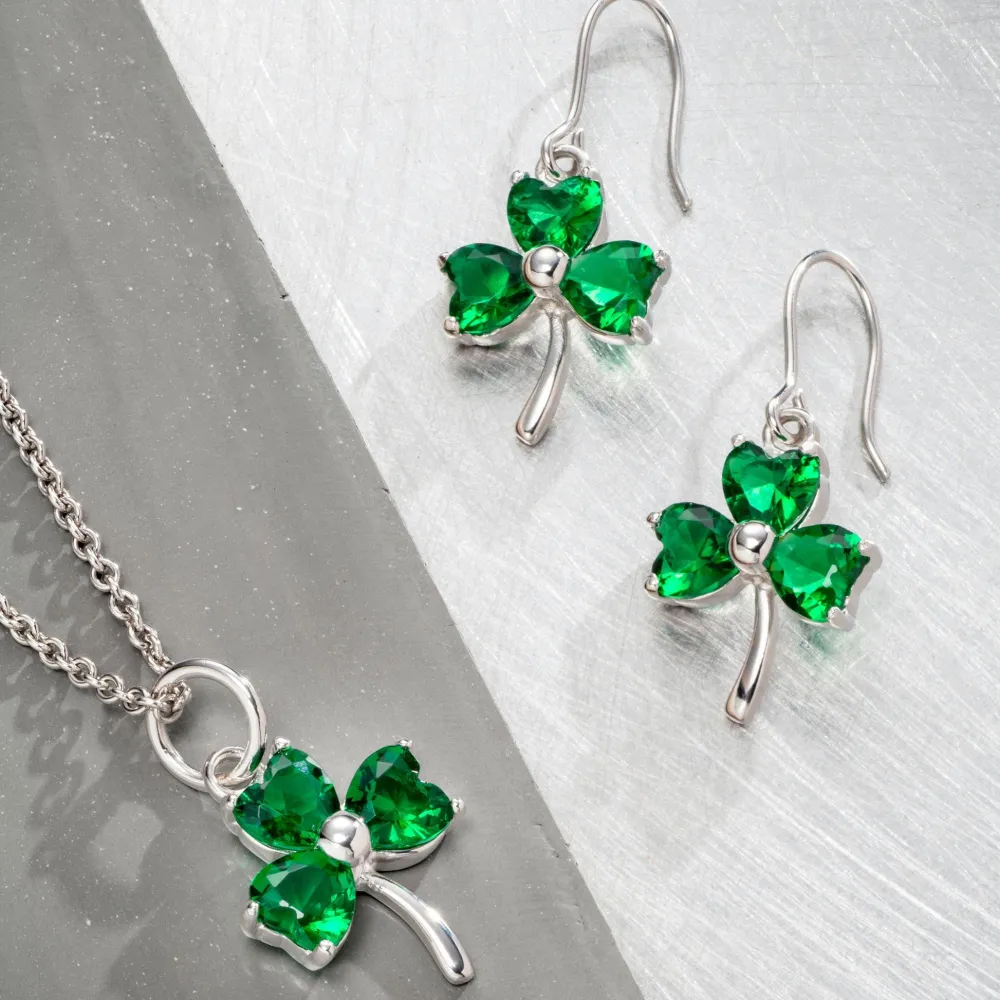 Shamrock Green Crystal Sterling Silver Pendant<Galway Crystal Clearance